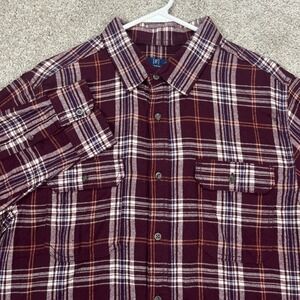 George Men's L Flannel Shirt Plaid Button Down Long Sleeve Maroon Casual NEW‎